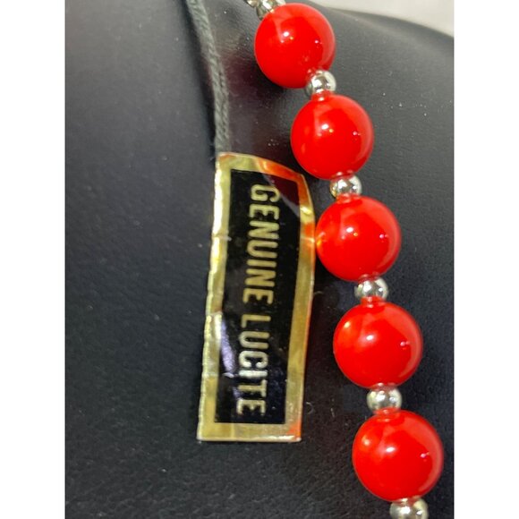 Vintage Genuine Lucite Lipstick Red Beaded Necklace Made In Hong Kong 24 " - Picture 2 of 5